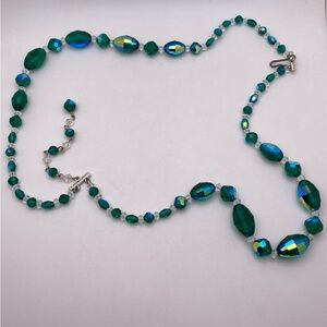 Mid century Green crystal AB necklace